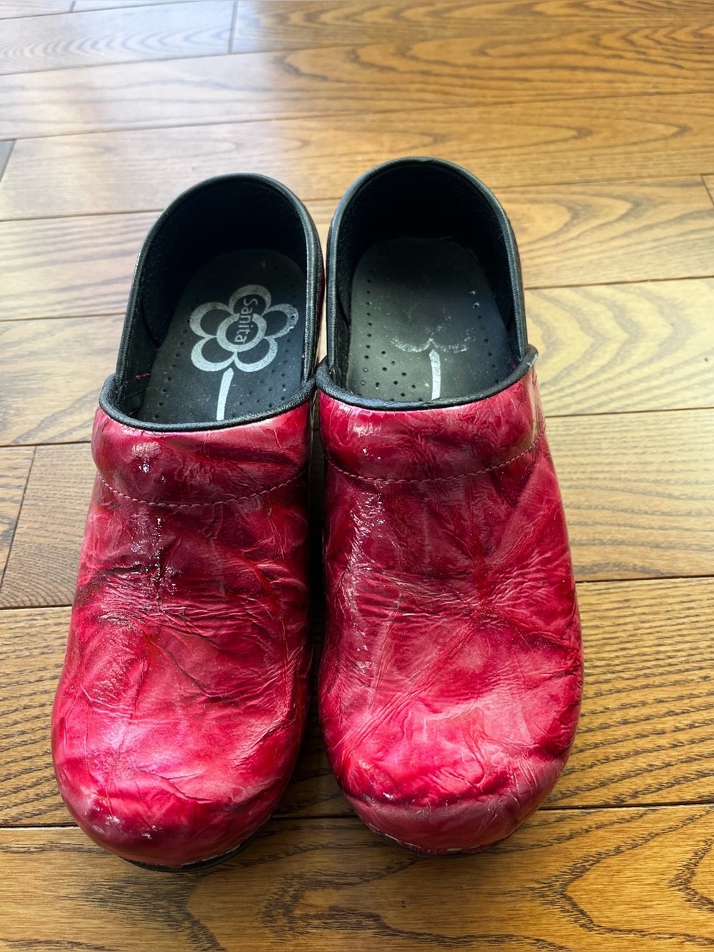 Red Slip-On Leather Clogs
